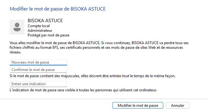 Modifier mot de passe 2